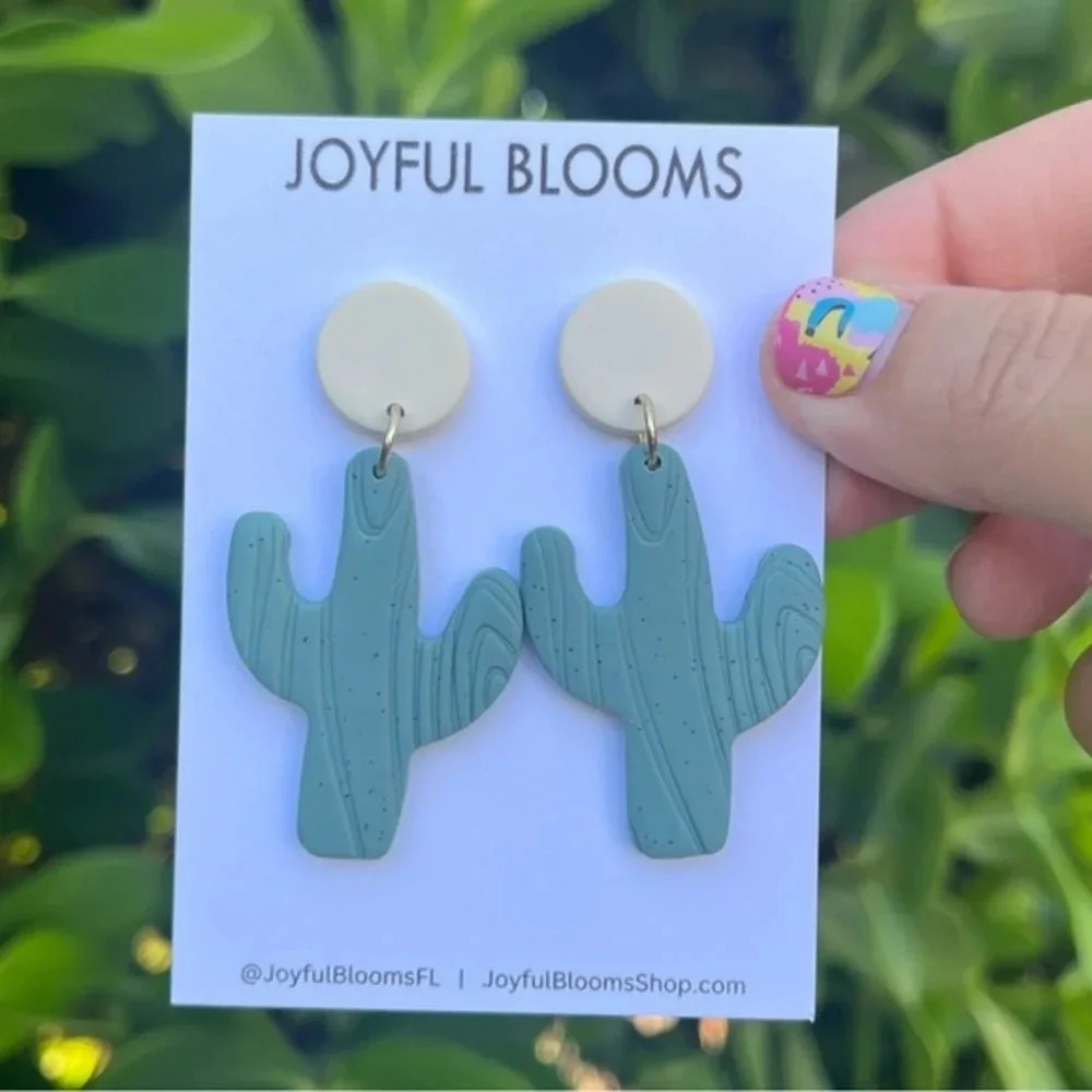 Clay Earrings, Cactus Earrings, Drop Earrings